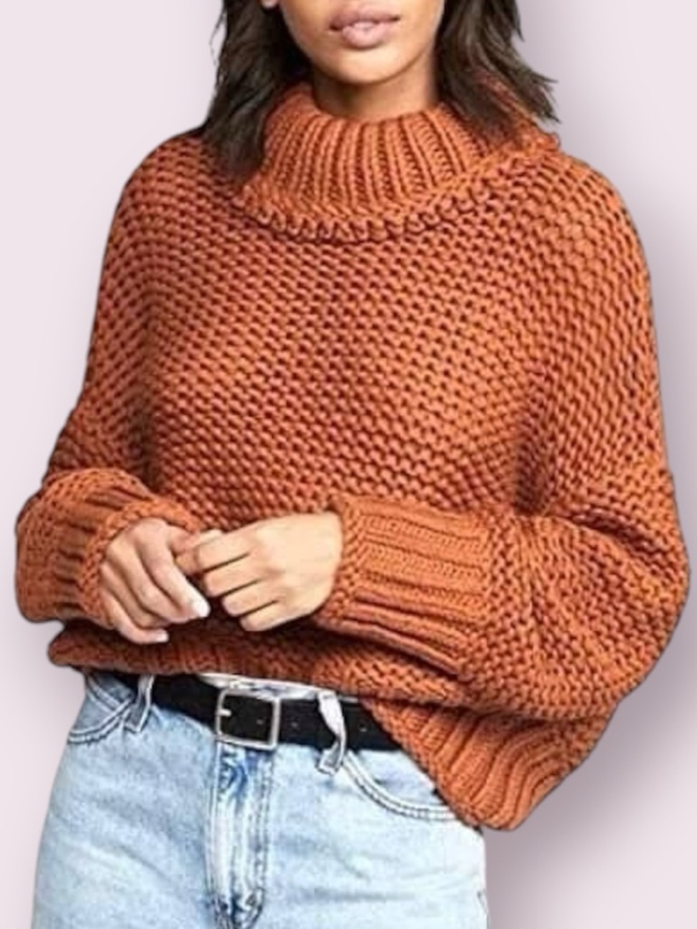 Free People My Only Sunshine Mock Neck Chunky Knit Sweater Brown Size XS